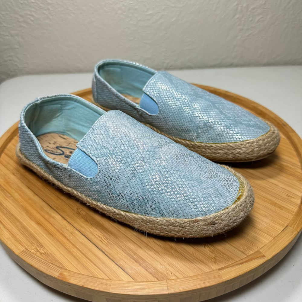 Seven7 Cape Azul‎ Slip On Loafer Flat 8 Metallic Fish Scale Espadrille Fold Over